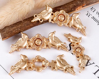 5 Pairs Chinese Metal Lovely Bird Rabbit Flower Zinc Alloy Buttons,Golden Silver Cheongsam Blouse Sewing Hanfu child buckle Ming antique