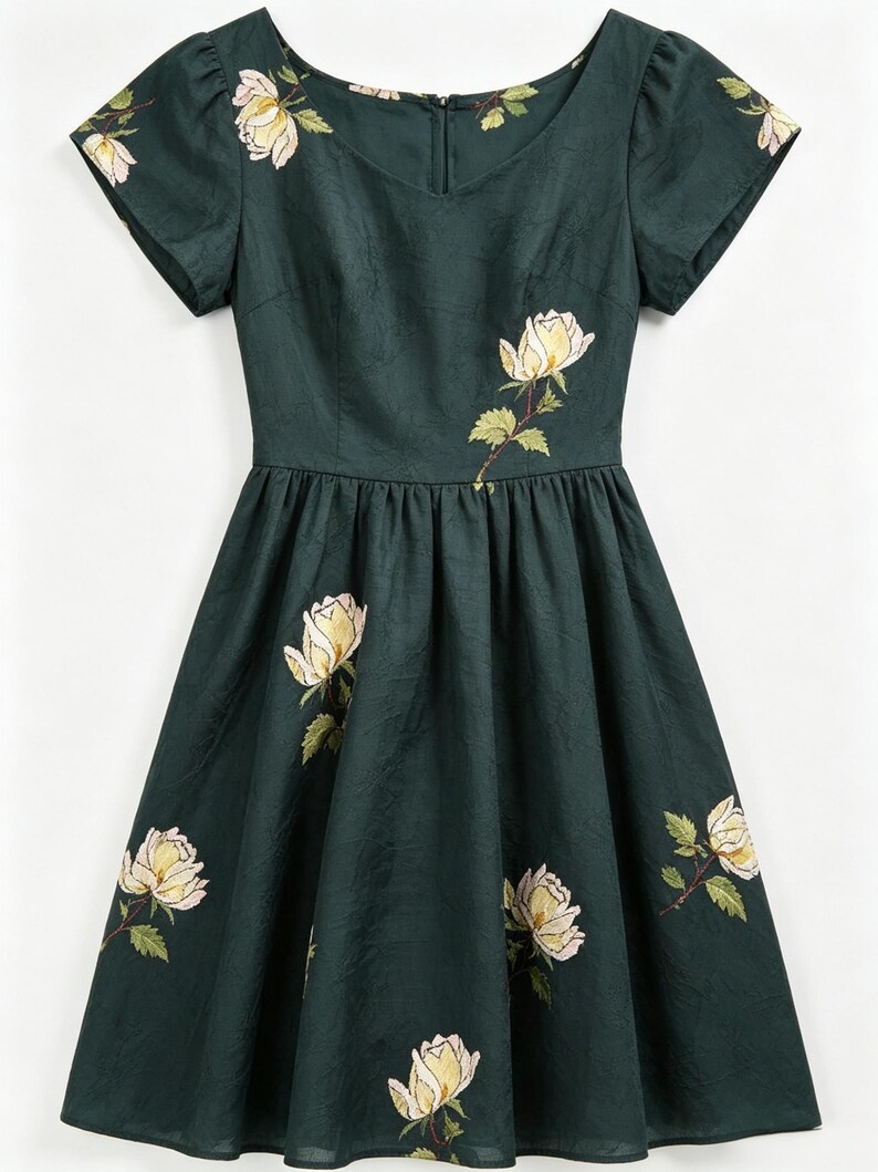 Tessuto jacquard in Tencel di seta, verde scuro vintage, con ricami di rose in stile Zen, largo 59 pollici (149 cm), ideale per cucito, tappezzeria e borse. Venduto a 0,5 iarde (140 cm circa). immagine 8