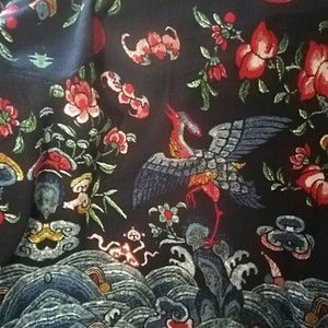 chinese vintage flying white crane seaweave flower dark blue red cotton flax fabric by yard stage cosplay decoration image 9