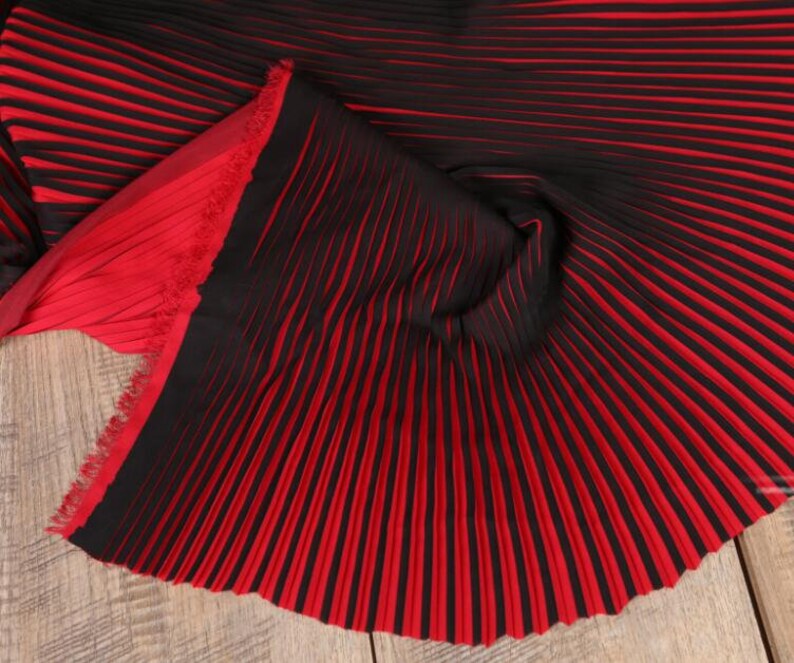 Colorful Stripe Folded Pleated Chiffon ,Dress Skirt Designer Fabric , Black White Red Pleated Chiffon By The Yard,59W,Good Quality Fashion image 3