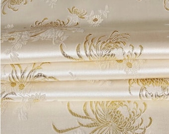 chinese folk  golden silver chrysanthemum  white  brocade  tapestry satin  cosplay BY YARD