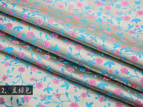 114cm in Width,multicolors Flower and Leaf Black Pink Blue Green Chinese  Brocade,jacquard Satin,upholstery Fabric by the Yard 