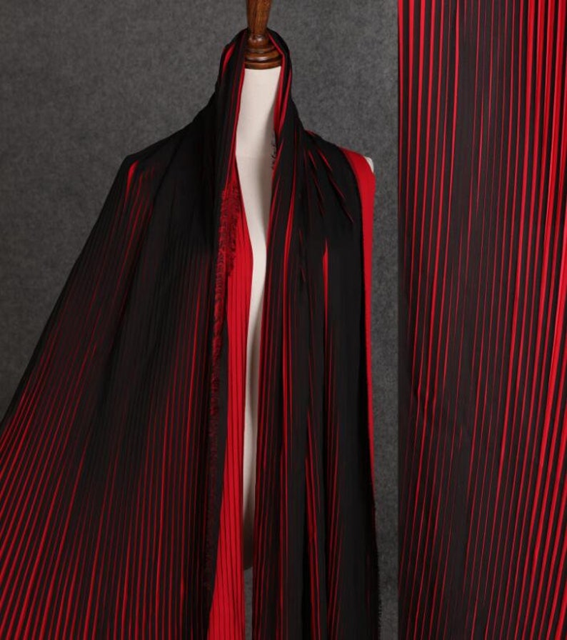 Colorful Stripe Folded Pleated Chiffon ,Dress Skirt Designer Fabric , Black White Red Pleated Chiffon By The Yard,59W,Good Quality Fashion image 1