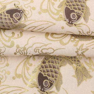 Japanese Koi Fish Cloud Wave Cotton Fabric: Golden Stamped Kimono Cloth Sewing Upholstery Red Blue Black