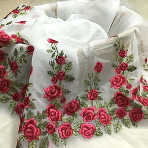 Romantique français broderie douce rose rouge organza dentelle 0.5 yard mariage mariée scène poupée bricolage robe couture rembourrage