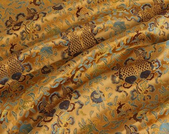 Pisces Fish Brocade Fabric, Neo Chinese Style Cloth, Cheongsam Sewing (0.5 Yard)