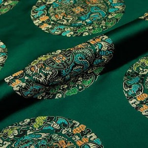 Dragon Brocade Satin Fabric: Circle Design, Stage & Home Decor