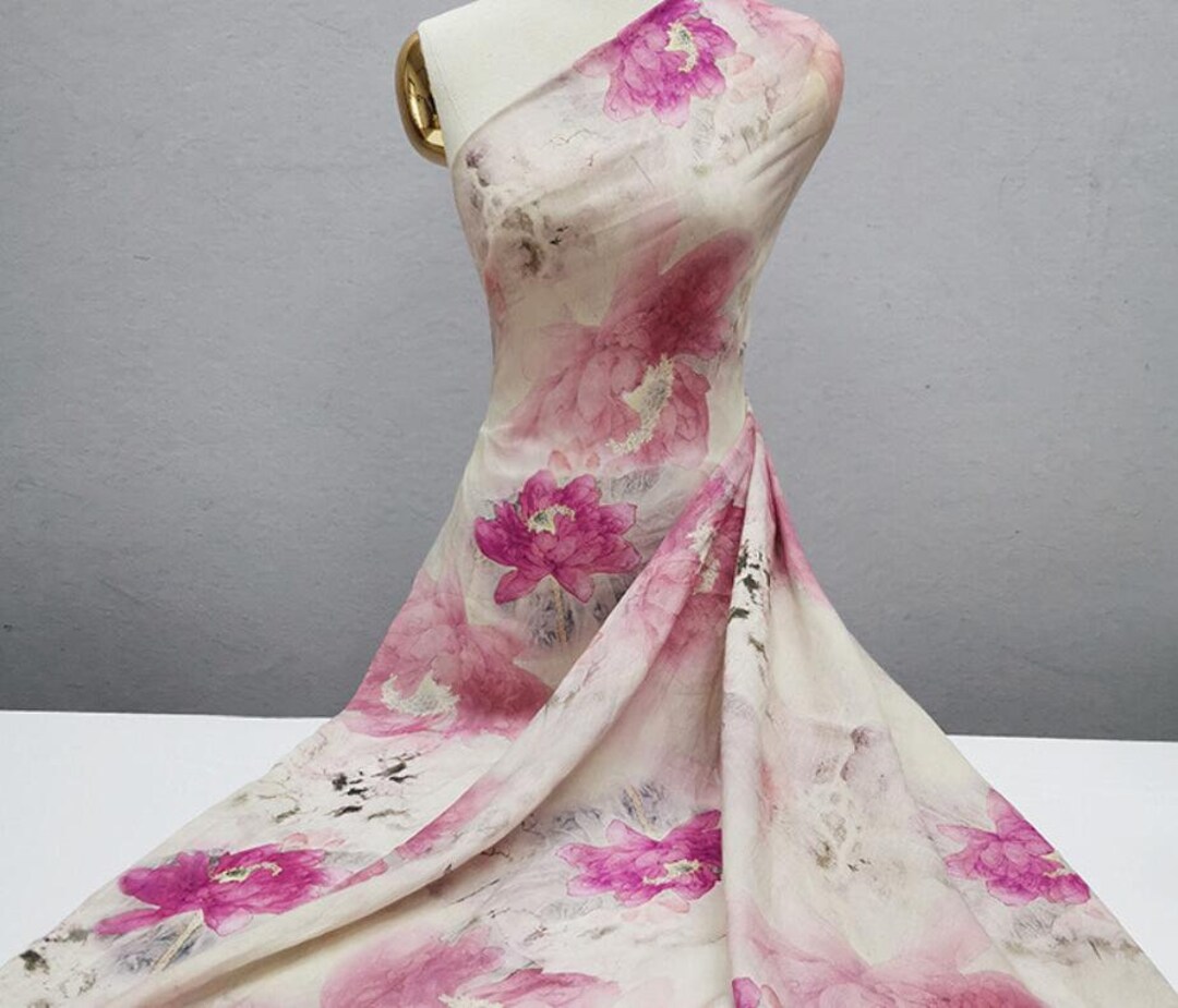 Lotus Flower Ramie Fabric: Ink Brush Painting Cloth, Sold by Yard - Etsy