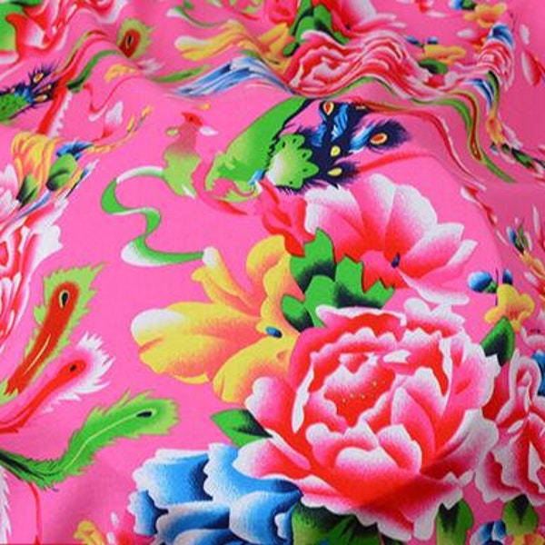 5 colors Chinese Ethnic Folk Phoenix Peony Flower Rayon Cloth Viscose  Fabric Tablecloth Curtain Coat Sewing Upholstery Sold By Yard Quilt