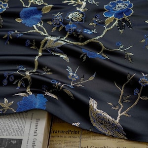 8Colors Gold and silver Line Bronzing Bird Flower Brocade Chinese dress cheongsam Upholstery Home Decro Tablecloth Sewing Blue Red Pink