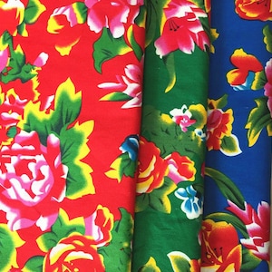Tessuto in twill di cotone con fiori di peonia cinese nord-orientale a 3 colori Venduto tagliato su misura lenzuolo tenda borsa abito tovaglia scarpa cucito, tessuto etnico