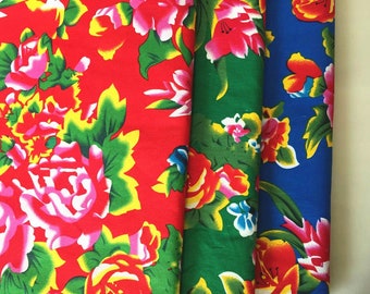 Peony Floral Cotton Fabric: Chinese Ethnic Sewing Material, Upholstery Cloth