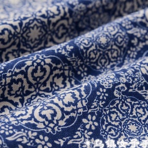 Chinese ancient  ruin blue and white porcelain cotton flax fabric,Thicker Phoenix Sunflower oracle,Home Decro Sewing Bag Sold by yard