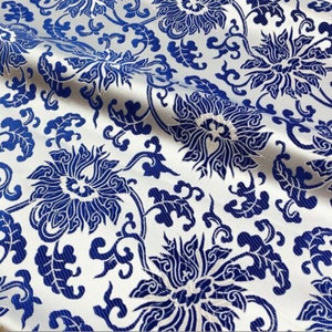High class 6 Patterns Blue White Porcelain Lotus Peacock Tail Flower Dragon Brocade Jacquard  fabric  Sold By Yard Upholstery Cheongsam