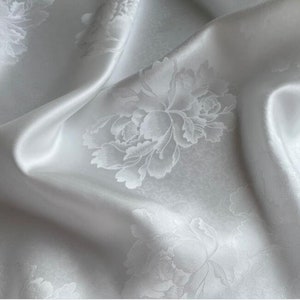 9 colors chinese  folk Silk Peony cloud Smooth Heavy Crepe Cheongsam Hanfu Fabric  handmade Clothing Stage Blue  White Sold By 0.5yard