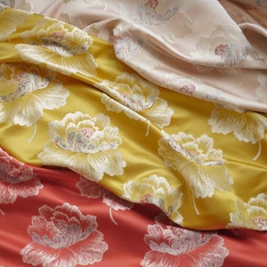 Multicolors Chinese Vintage Big Peony Flower Fabric For Tang Suit, Cheongsam, Sofa Cushion, Pillow, Clothing Home Decor Sewing Sold By Yard