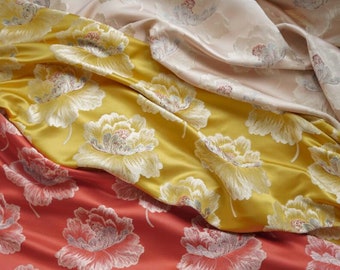 Tissu chinois vintage multicolore à grandes fleurs de pivoine pour costume Tang, Cheongsam, coussin de canapé, oreiller, vêtements de décoration d'intérieur, couture vendu par mètre