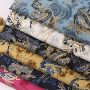 Japanese Dragon Cloud Cotton Fabric,Golden Stamped Cotton ,Blue Red Black Kimono Fabric,Sold By 0.5 Yard,59&quot;in Width
