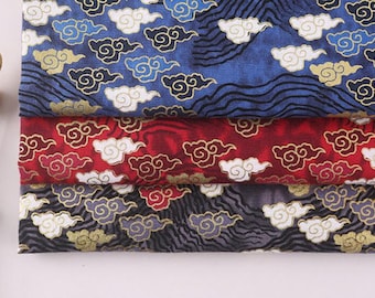 3 Colors 57"W Japanese Golden Stamped Cloud Cotton Fabric  Upholstery Coaster|Sold By Yard|Kimono Teahouse Home Decor Red Blue Purple