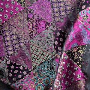 breed brokaat driehoekige quilt retro katoenen jasstof Chinese stijl jacquardstof etnische naaibloem zwart rosy