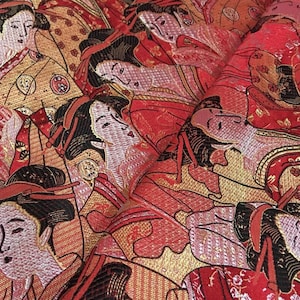 Geisha Brocade Fabric: Japanese Woven Satin Jacquard - Red, Purple, Blue (By The Yard)