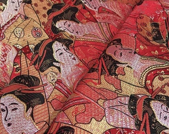 Tessuto broccato Geisha: jacquard di raso giapponese - Rosso, viola, blu (tagliato su misura)