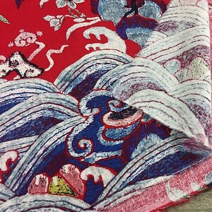 chinese vintage flying white crane seaweave flower dark blue red cotton flax fabric by yard stage cosplay decoration image 6