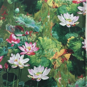 3 Patterns chinese vintage oil painted lotus flower Leaf Zen Bird linen fabric cloth Sold by yard for dress stage cosplay Sewing Home Decro