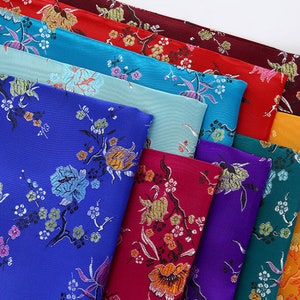 9Colors Red Blue Yellow Purple Pomegrante Blossom Flower Brocade Fabric By the Yard