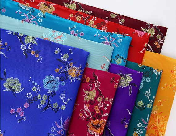 9Colors Red Blue Yellow Purple Pomegrante Blossom Flower Brocade Fabric By the Yard