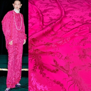 Dragon Phoenix Folk tissu jacquard de rayonne chinois vintage pantalon robe à coudre vendu par mètre