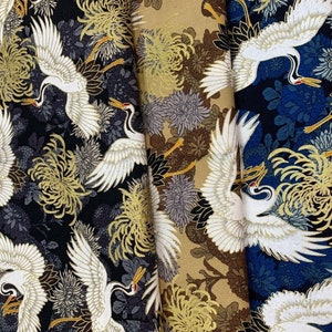 6 patterns japanese stamped crane chrysanthemum sakura flower dragon black blue yellow cotton  fabric by yard