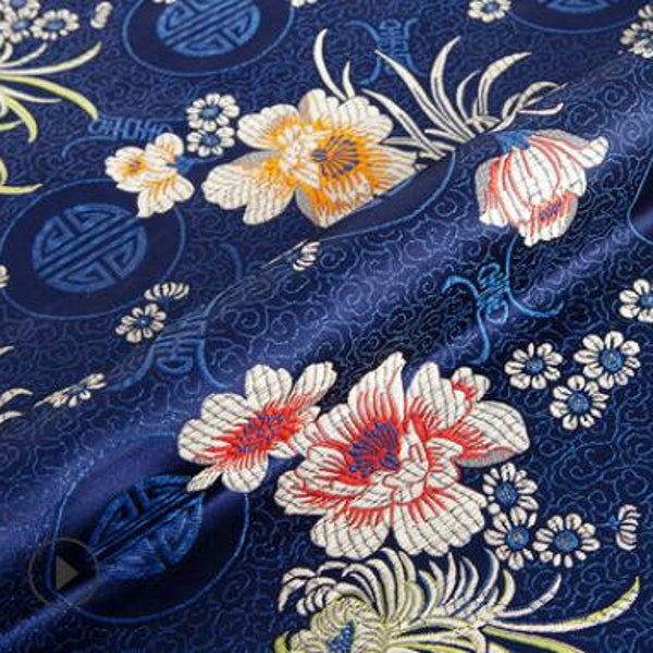 Multicolors Chinese Chrysanthemum Longlife Flower Brocade Cheongsam Jacquard Antique Upholstery, Quilting, Sewing,Bag Box Decoration