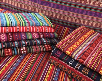 Striped Ethnic Cotton Fabric: Southwest Yunnan Nepal Upholstery (By 0.5 Yard)