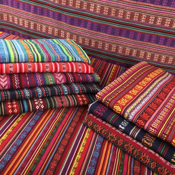 Southwest YUNNAN Ethnic Knit Striped Colorful Cotton Multicolors Nepal Fabric By 0.5yard Pub Cushion Bag Shawl Tablecloth Curtain Upholstery