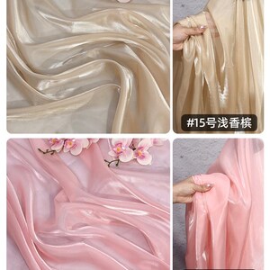 May include: Close-up of two different fabrics. The top left shows a beige fabric with a shiny, silky texture. The top right shows the same fabric being held. The bottom left shows a pink fabric with a shiny, silky texture. The bottom right shows the same pink fabric being held. The text in the image reads "#15" and "#16".