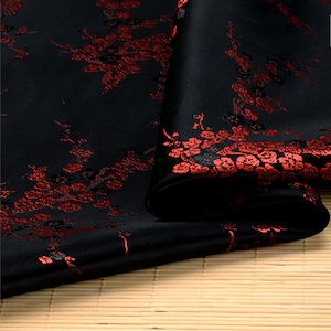 35" Folk Chinese golden black red" one plum blossom"black  tapestry brocade by the yard cosplay stage doll  cheongsam