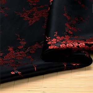 35" Folk Chinese golden black red" one plum blossom"black  tapestry brocade by the yard cosplay stage doll  cheongsam