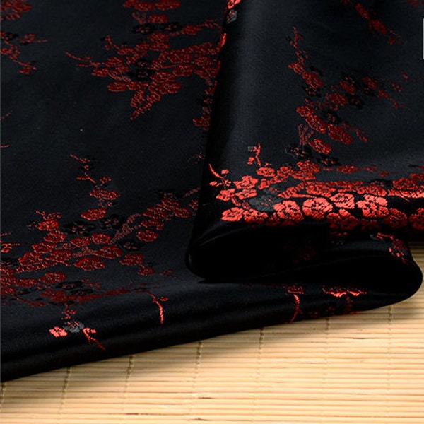 35 pouces chinois folklorique doré noir rouge » une fleur de prunier » tapisserie brocart noir par mètre poupée de scène cosplay cheongsam