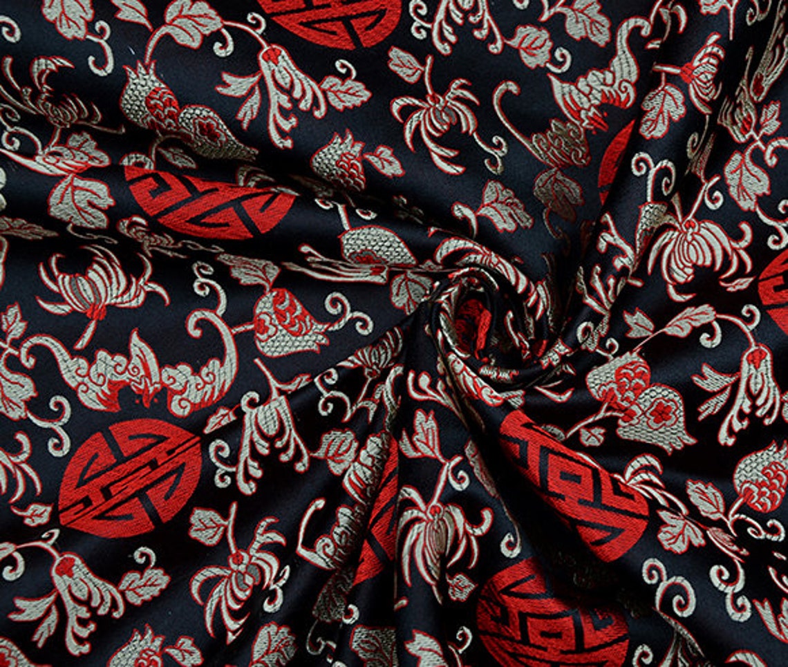 Chinese Silk Brocade Fabric Multicolor Pomegranate Blossom - Etsy Australia