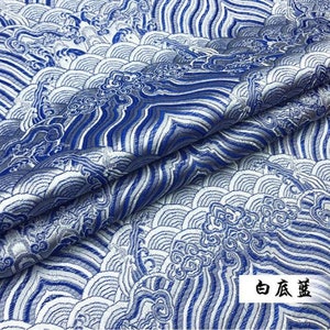 Multicolors Chinese Brocade|Wave Cloud Woven Jacquard|Upholstery Cushion Cheongsam Stage Tapestry|Sold By The Yard|59&quot;W|Blue White Porcelain