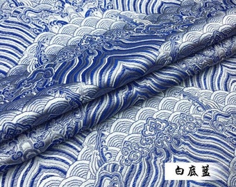 Multicolors Chinese Brocade|Wave Cloud Woven Jacquard|Upholstery Cushion Cheongsam Stage Tapestry|Sold By The Yard|59"W|Blue White Porcelain