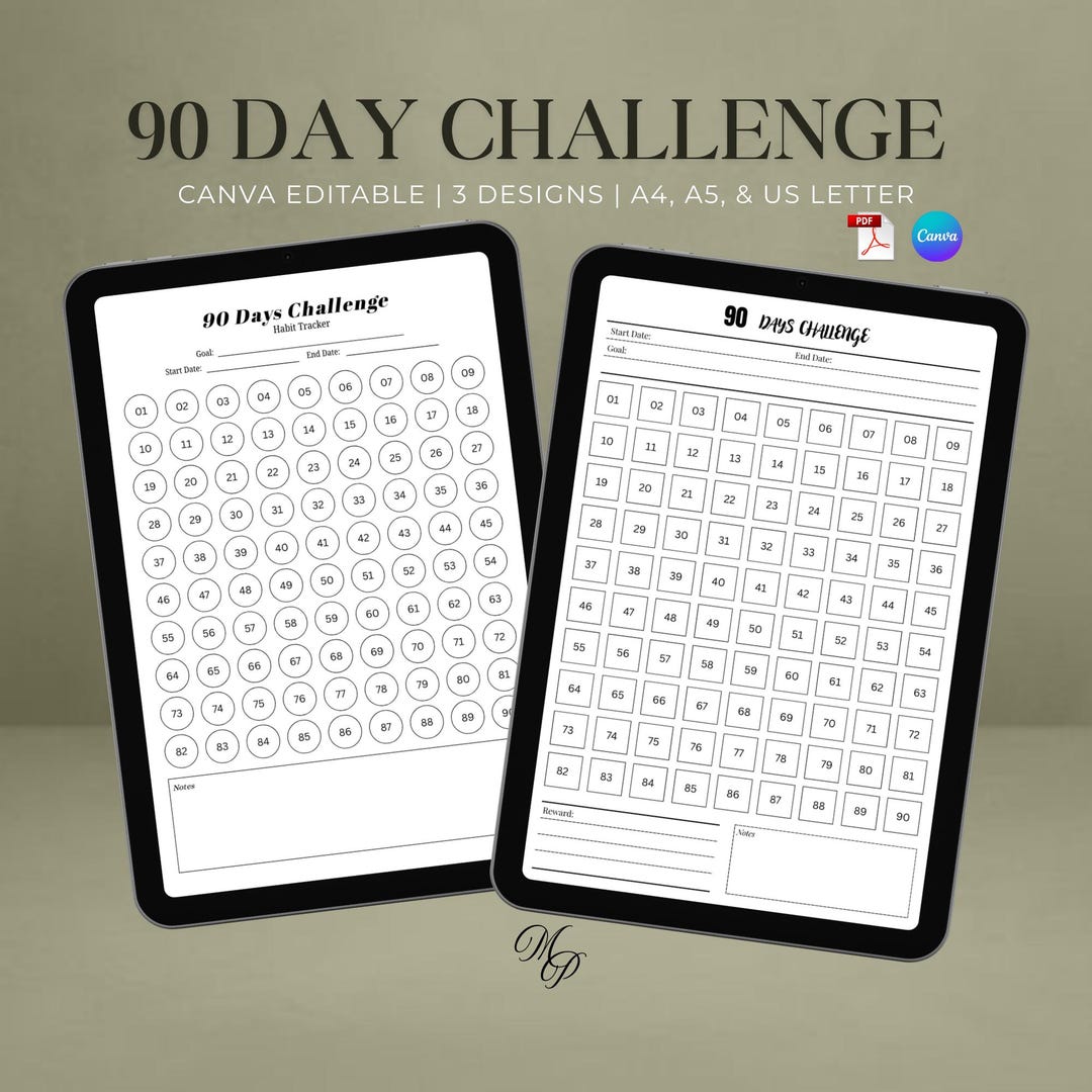 90 Day Challenge Printable | 3-month Habit Tracker, Goal Planner ...