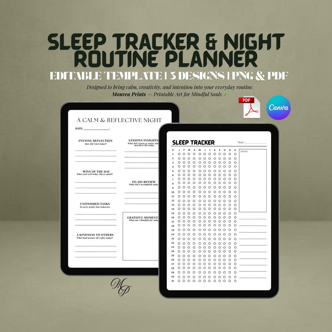 Sleep Tracker Printable & Night Routine Journal | Bedtime Planner ...