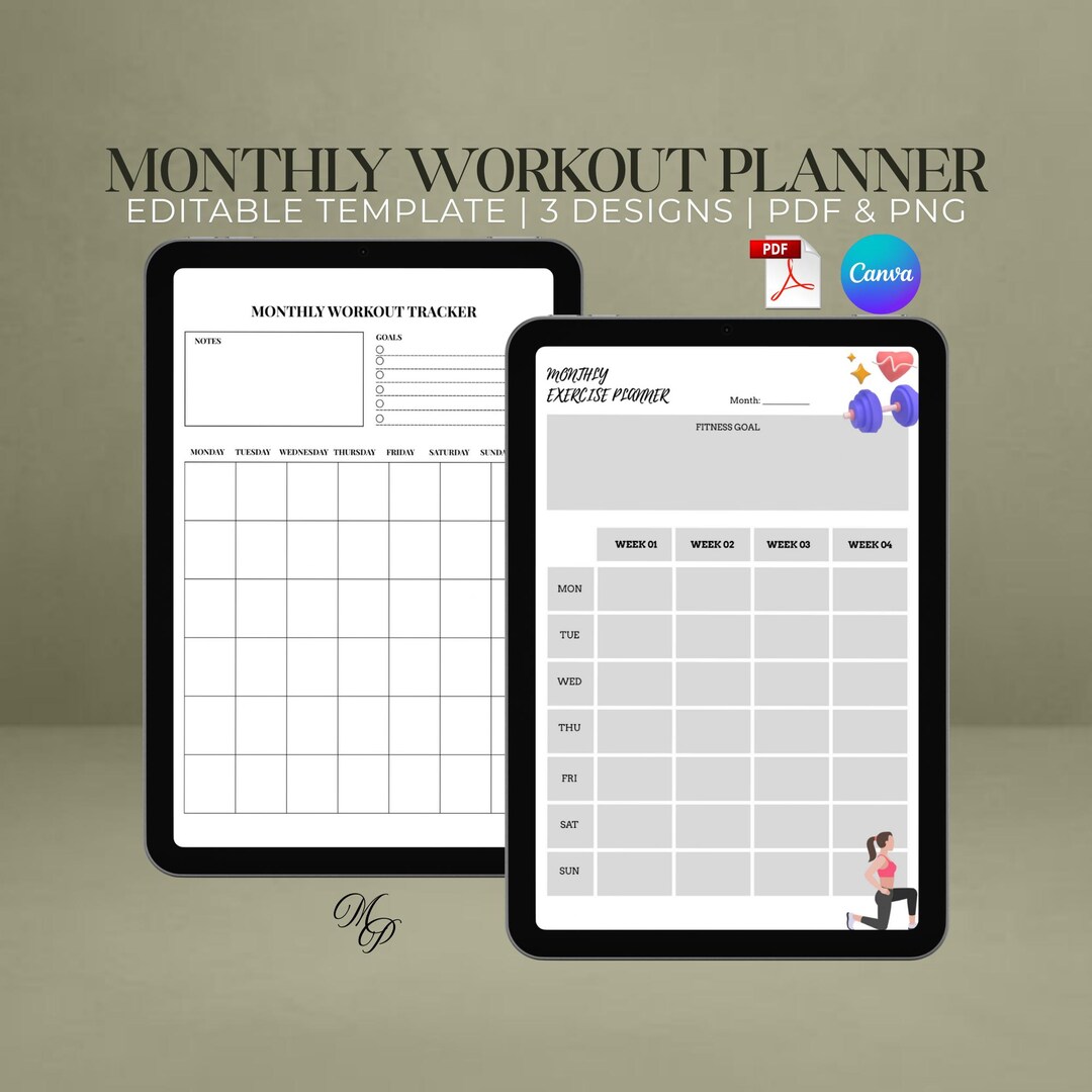 Monthly Workout Planner Printable | Fitness Schedule & Progress Tracker ...