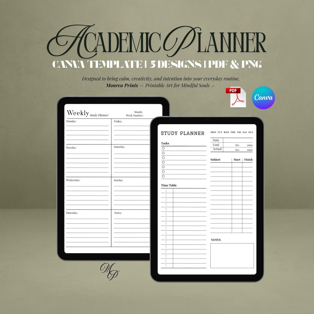 Academic Planner Printable | Student Planner | Weekly & Monthly Study ...