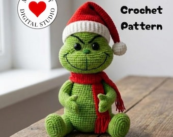 Schema per realizzare un amigurumi all'uncinetto del Mostro Verde di Natale Brontolone (Download PDF)