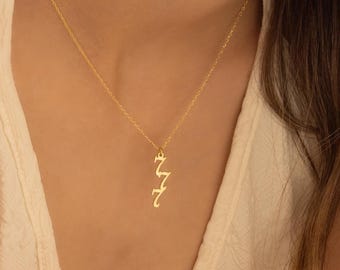 Gold Personalized Angel Number Necklace, Custom Vertical Manifestation Number Pendant Charm, Christmas Gift for Her