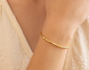 Gold Morse-Code-Armband, personalisierte geheime Nachricht Armband, Minimalist Custom Unisex Schmuck