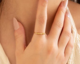 Gold Beaded Anxiety Ring, Dainty Fidget Ring, Minimalist Stress Relief Jewelry, Meaningful Gift